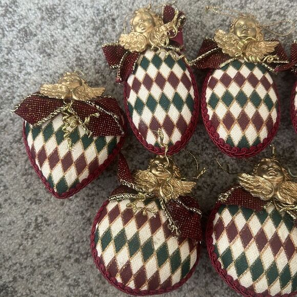 9 Vintage Harlequin Diamond Pattern Christmas Tree Decorations - Picture 2 of 5